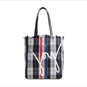 ED Ellen Degeneres Grey Tartan Tote Joy NWT